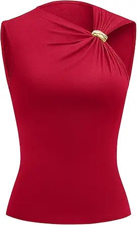 BTFBM Spring Tops for Women 2026 Asymmetrical Neck Sleeveless Going Out Summer Outfits Casual Ruched Y2k Tank Top Clothes