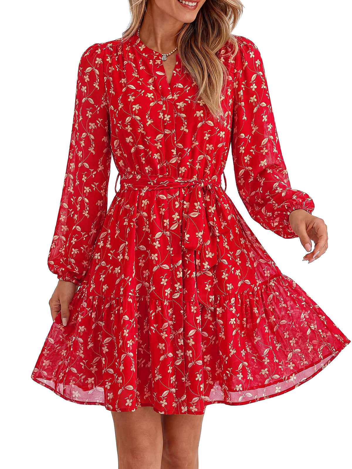 BTFBM Womens Dresses Fall Chiffon Floral V Neck Long Sleeve Mini Dress  | Hidden Button Down, Flowy A Line Boho Casual Dress, Fashion Clothing 2026, Cocktail Party Holiday Wedding Guest Dresses
