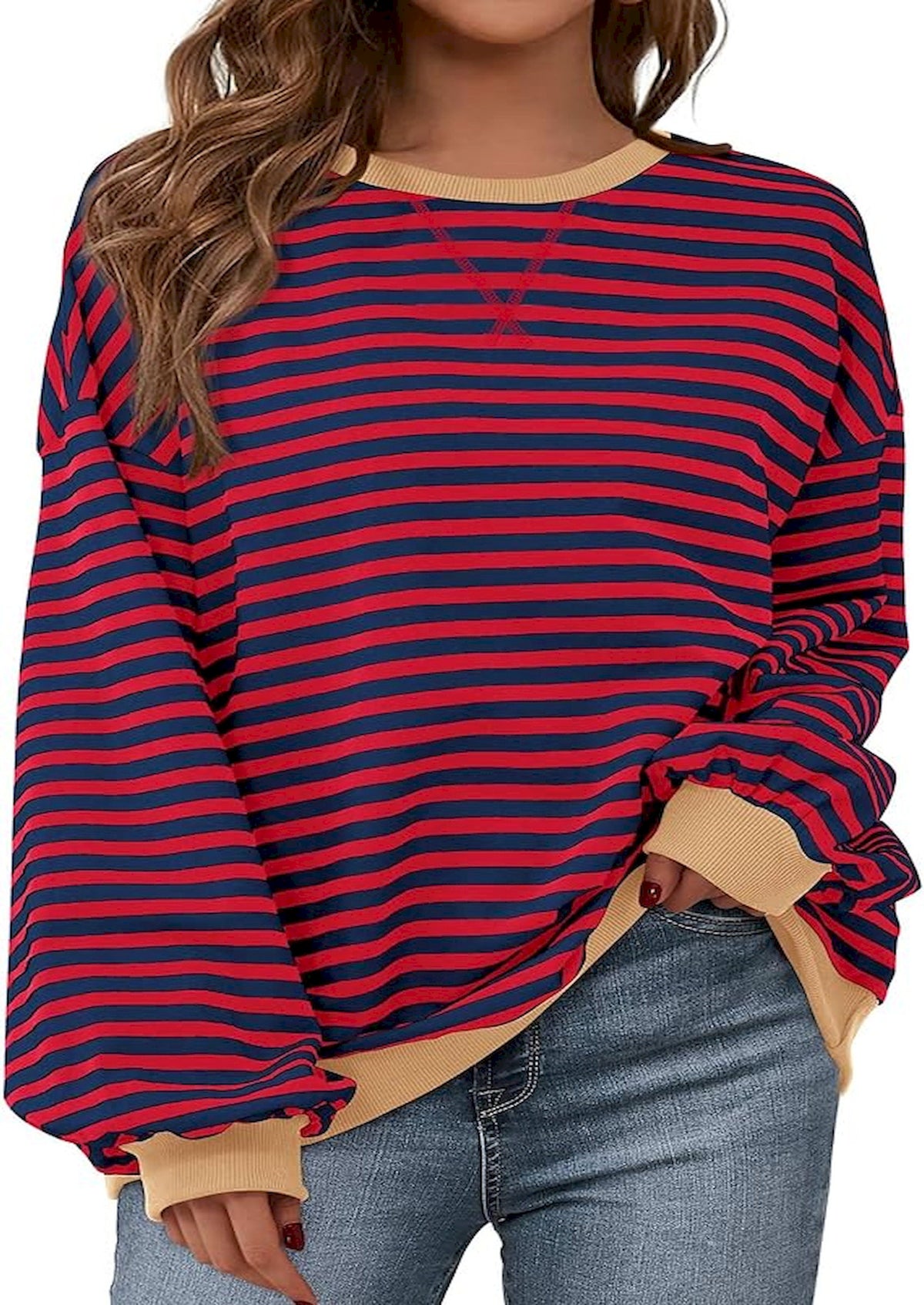 BTFBM Sweatshirt For Women 2026 Summer Crewneck Long Sleeve Oversized Striped Pullover Tops Y2K Clothes Workout Shirt