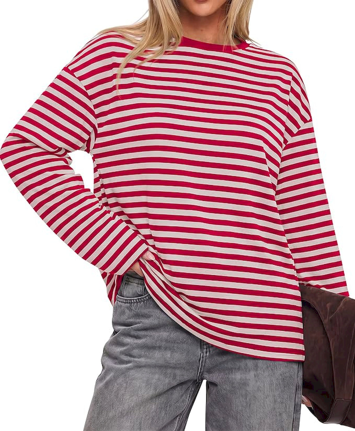 BTFBM Womens Long Sleeve Tops 2026 Fall Fashion | Lightweight, Crew Neck, Oversized Striped Shirt Women, Y2k Clothes, Vacation Travel Outfits, Going Out Top, Winter Layering