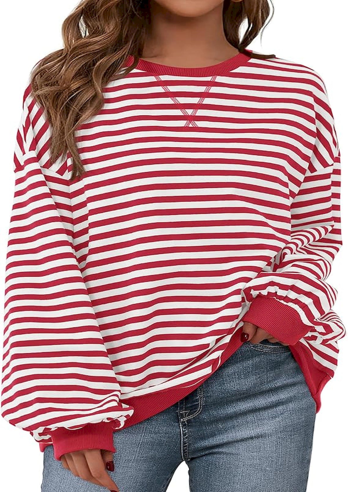 BTFBM Sweatshirt For Women 2026 Summer Crewneck Long Sleeve Oversized Striped Pullover Tops Y2K Clothes Workout Shirt