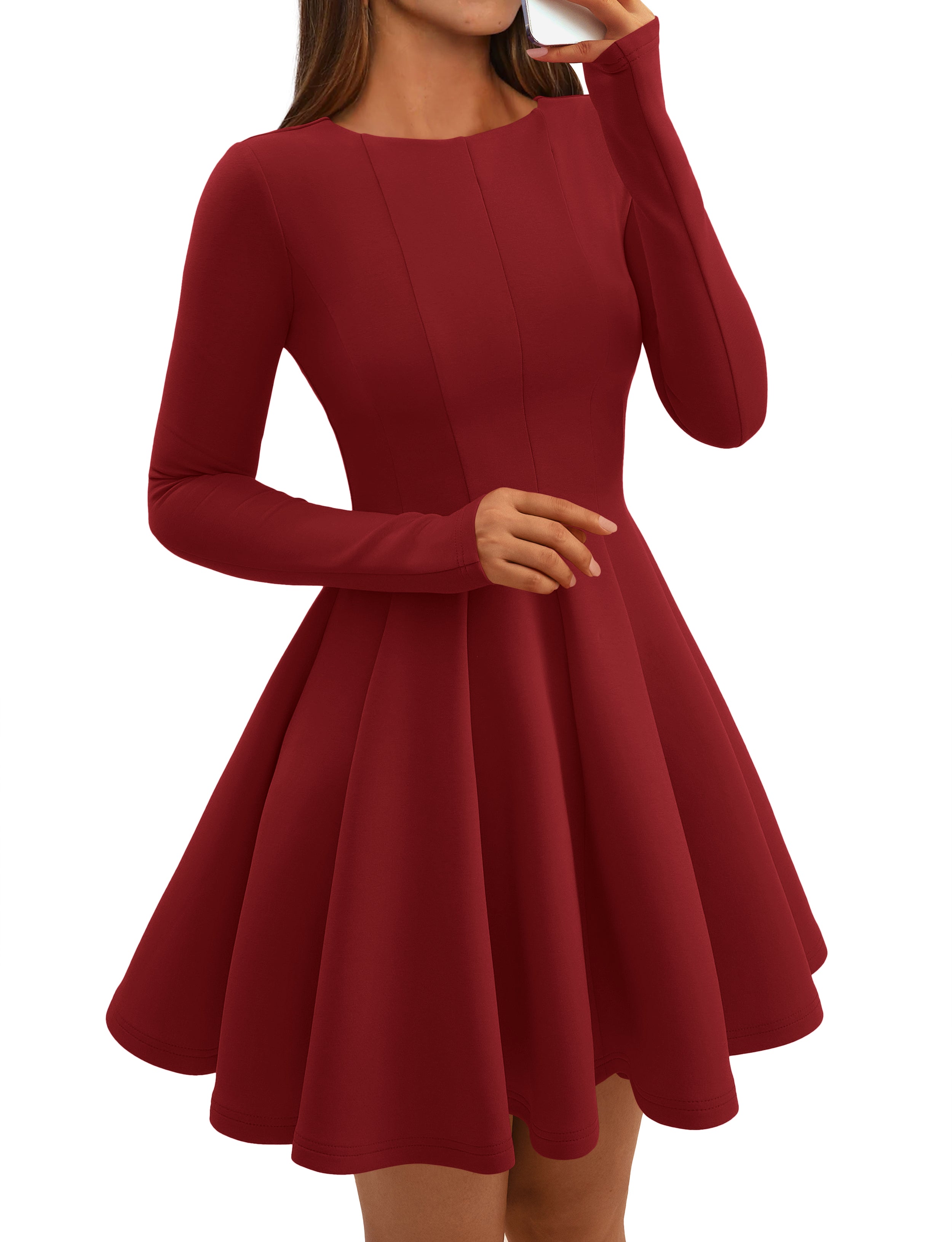 BTFBM Summer Dresses For Women 2026 Long Sleeve High Waist Pleated Flowy A Line Party Wedding Guest Dress Business Casual