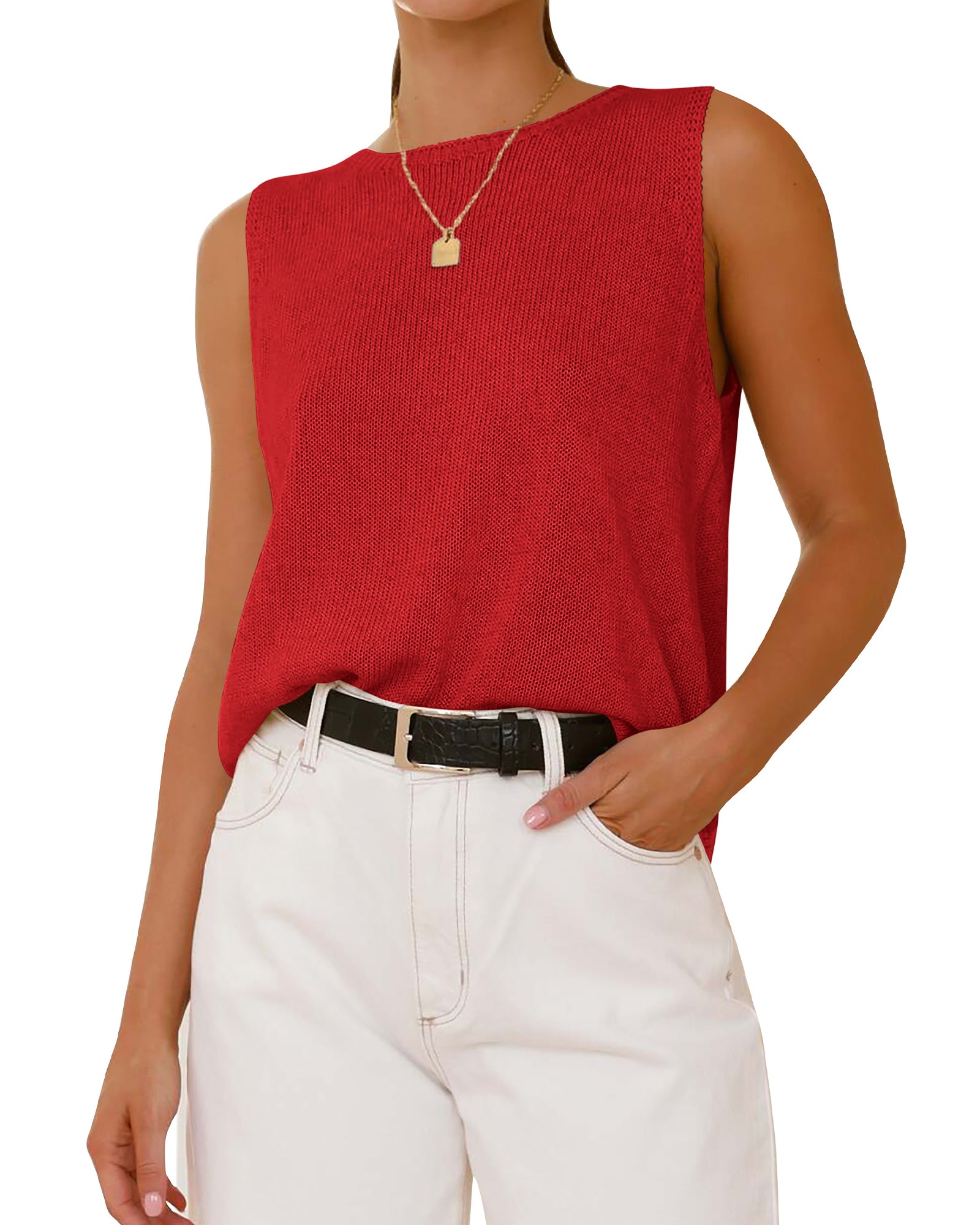 BTFBM Sleeveless Sweater Tops for Women 2026 Crew Neck Lightweight Casual Loose Tank Summer Outfits Fashion Clothing