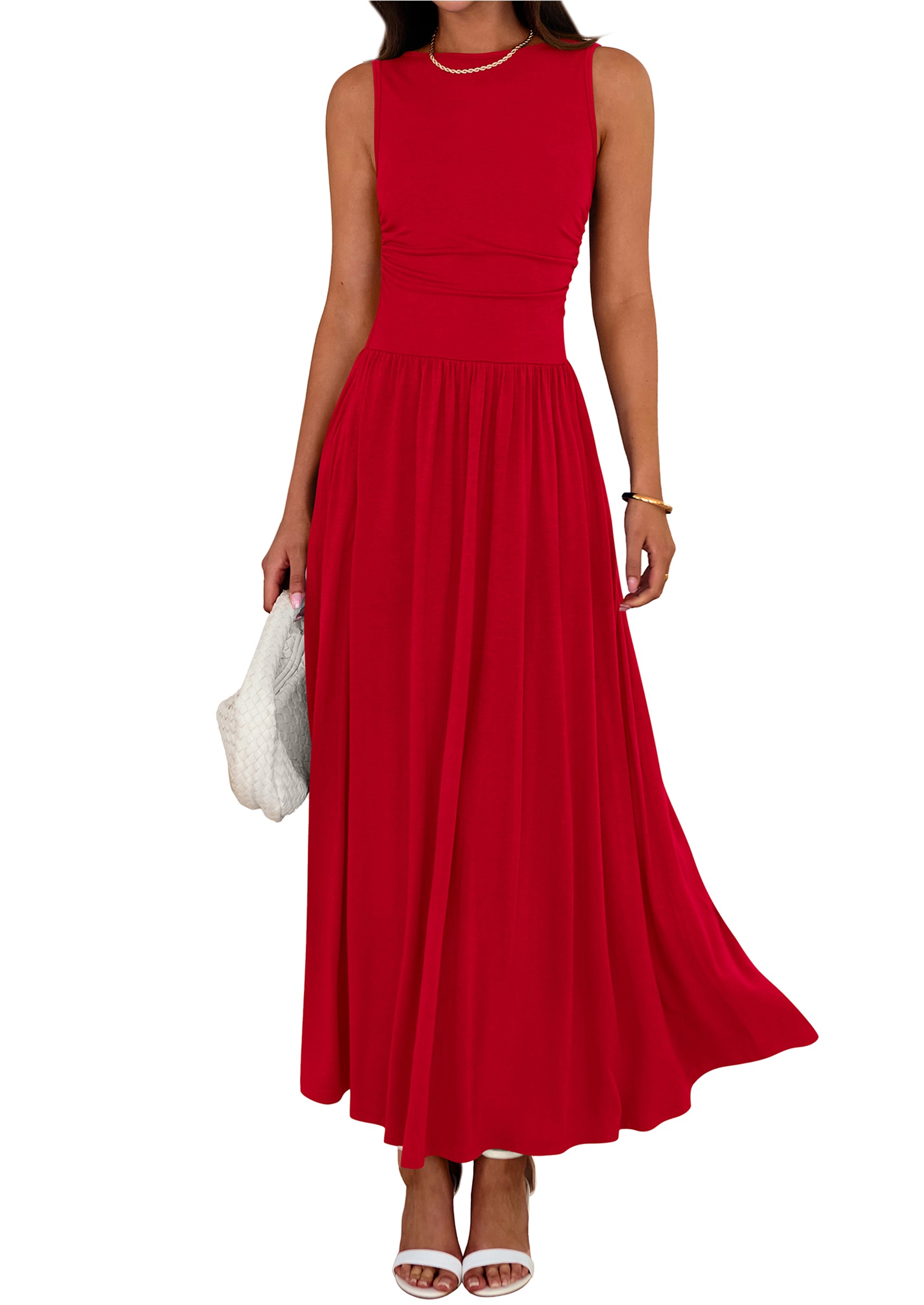 BTFBM Summer Maxi Dresses for Women 2026 Spring Sleeveless Casual Ruched High Waisted Long Sundress Flowy Beach Dress