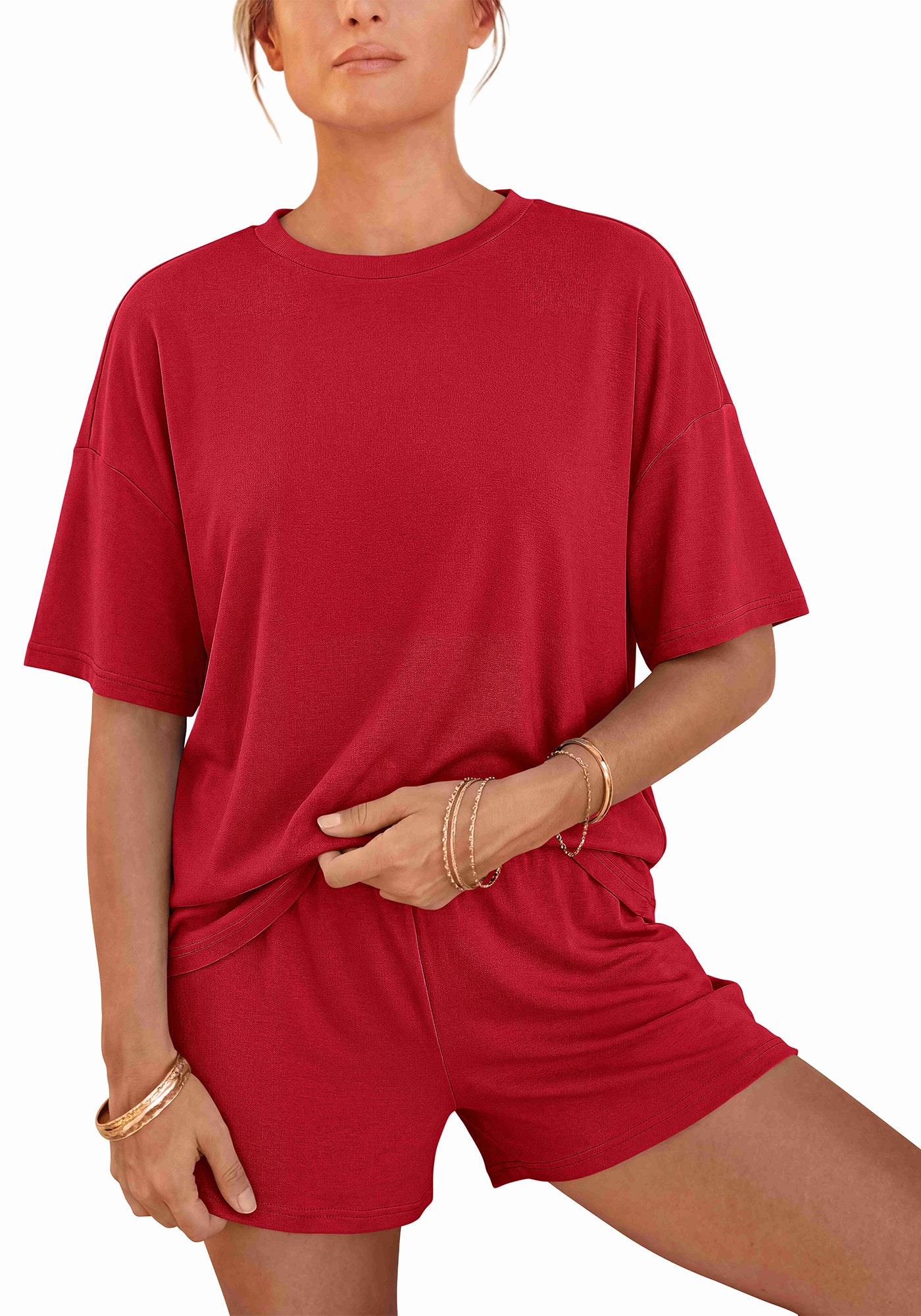 BTFBM Two Piece Sets For Women Summer Outfits Short Sleeve Tops Lounge Shorts Sets Oversized Matching Sets Pockets 2026