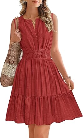 BTFBM Mini Dresses for Women 2026 Summer Sleeveless V Neck Elastic Waist Beach Vacation Sundress Boho Casual Dress Pockets