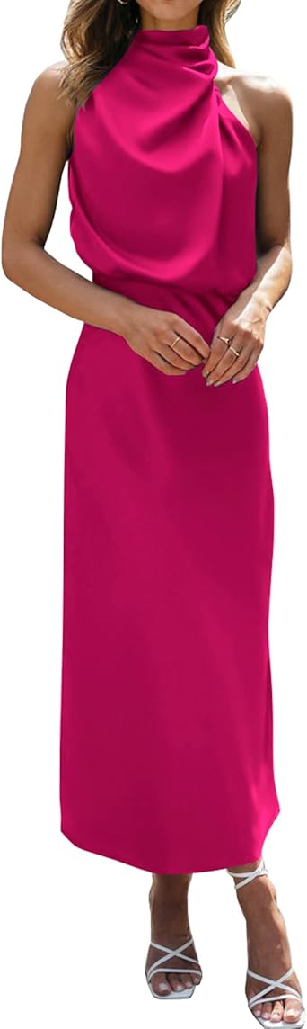BTFBM Cocktail Dresses for Women Sleeveless Mock Neck Keyhole High Waist Maxi Wedding Guest Dress Spring Clothes 2026