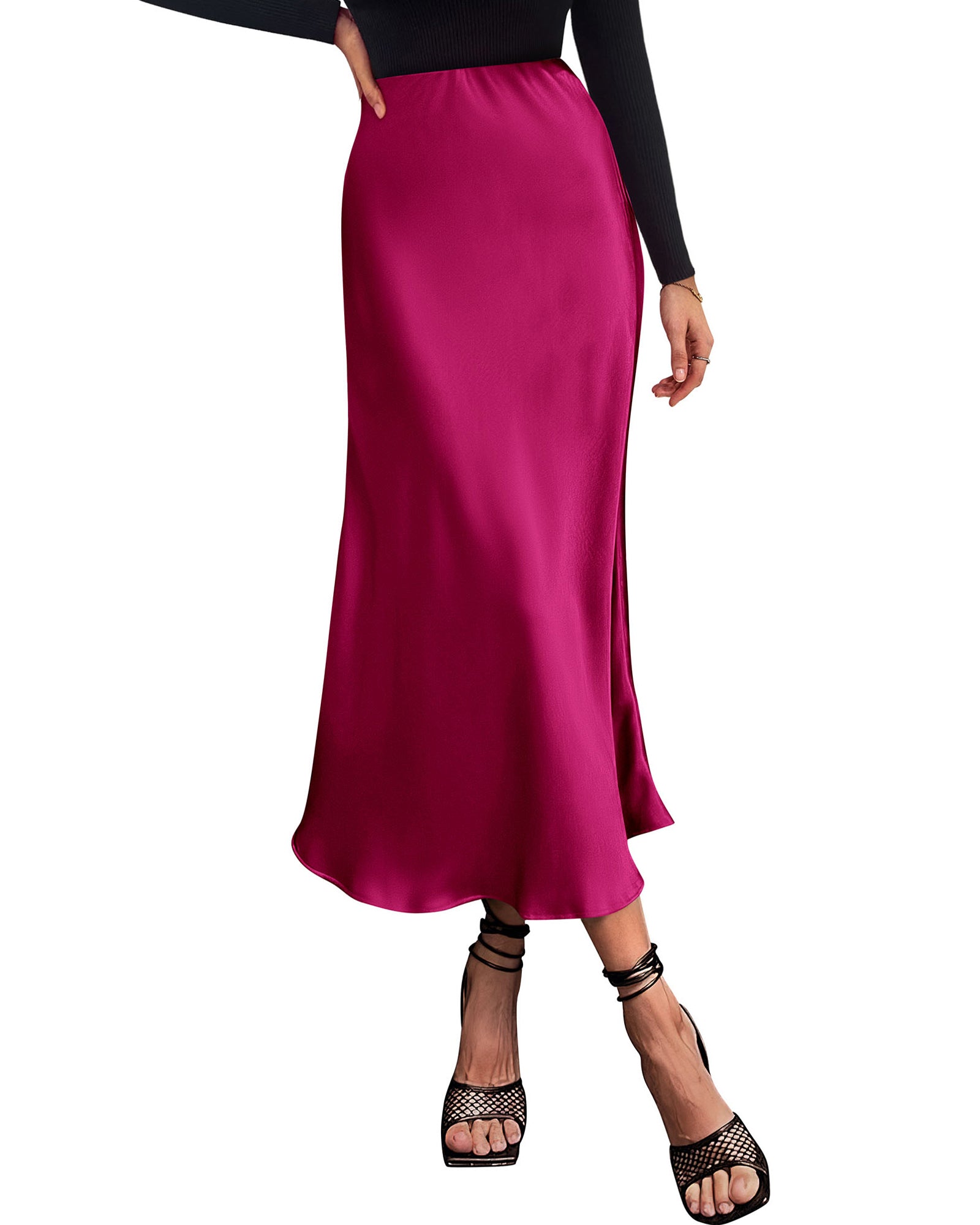 BTFBM 2026 Womens Spring Summer Long Satin Skirt Silk Elegant High Waist Cocktail Party Wedding Flowy A-Line Midi Skirts