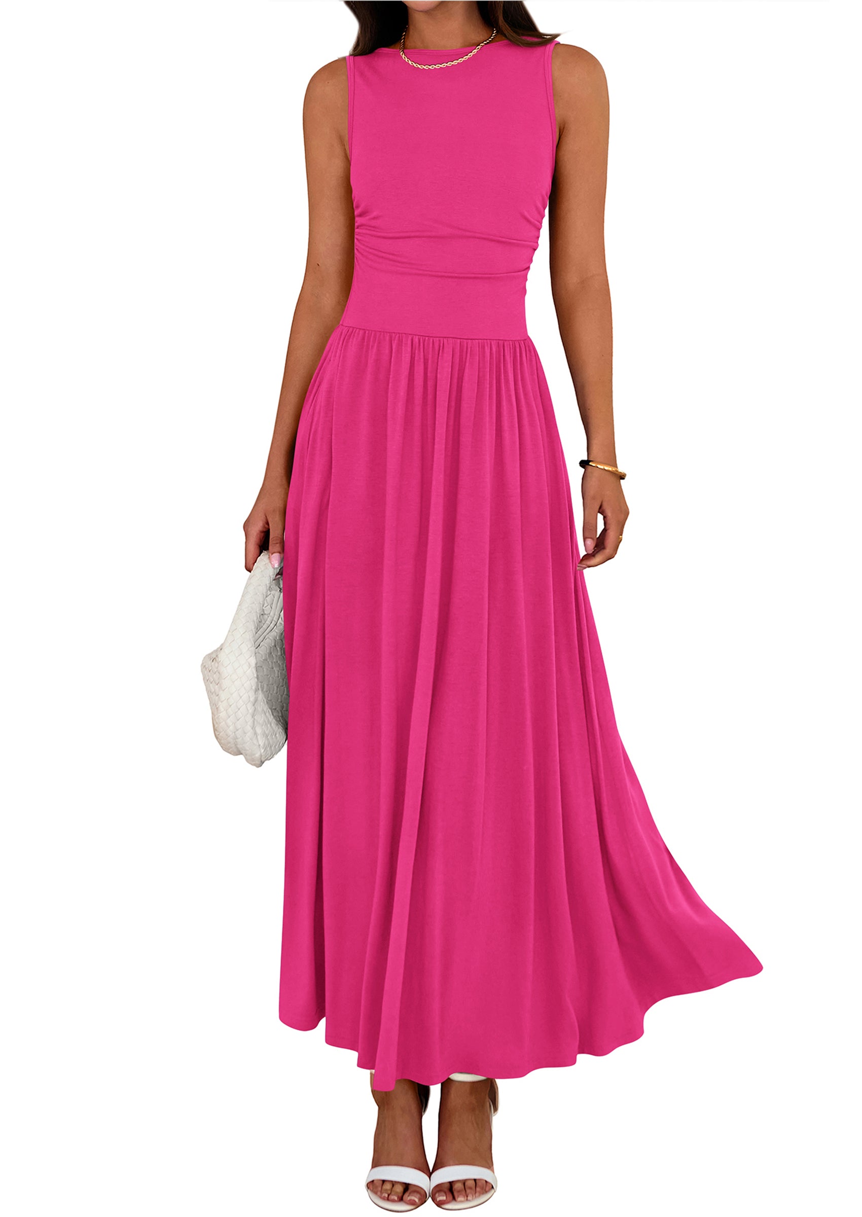 BTFBM Summer Maxi Dresses for Women 2026 Spring Sleeveless Casual Ruched High Waisted Long Sundress Flowy Beach Dress