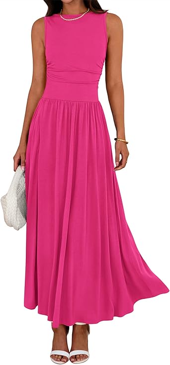 BTFBM Summer Maxi Dresses for Women 2026 Spring Sleeveless Casual Ruched High Waisted Long Sundress Flowy Beach Dress