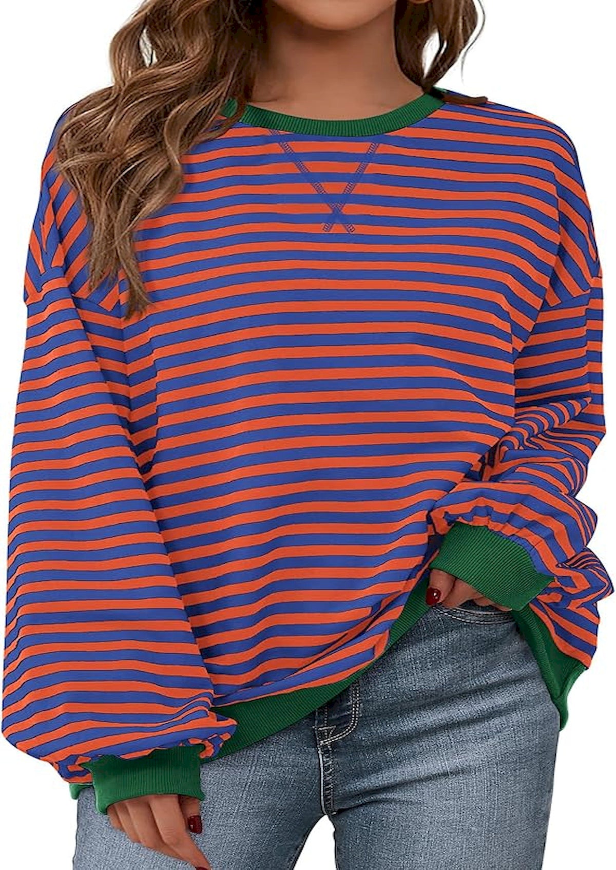 BTFBM Sweatshirt For Women 2026 Summer Crewneck Long Sleeve Oversized Striped Pullover Tops Y2K Clothes Workout Shirt