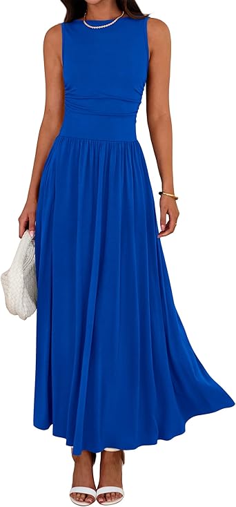 BTFBM Summer Maxi Dresses for Women 2026 Spring Sleeveless Casual Ruched High Waisted Long Sundress Flowy Beach Dress
