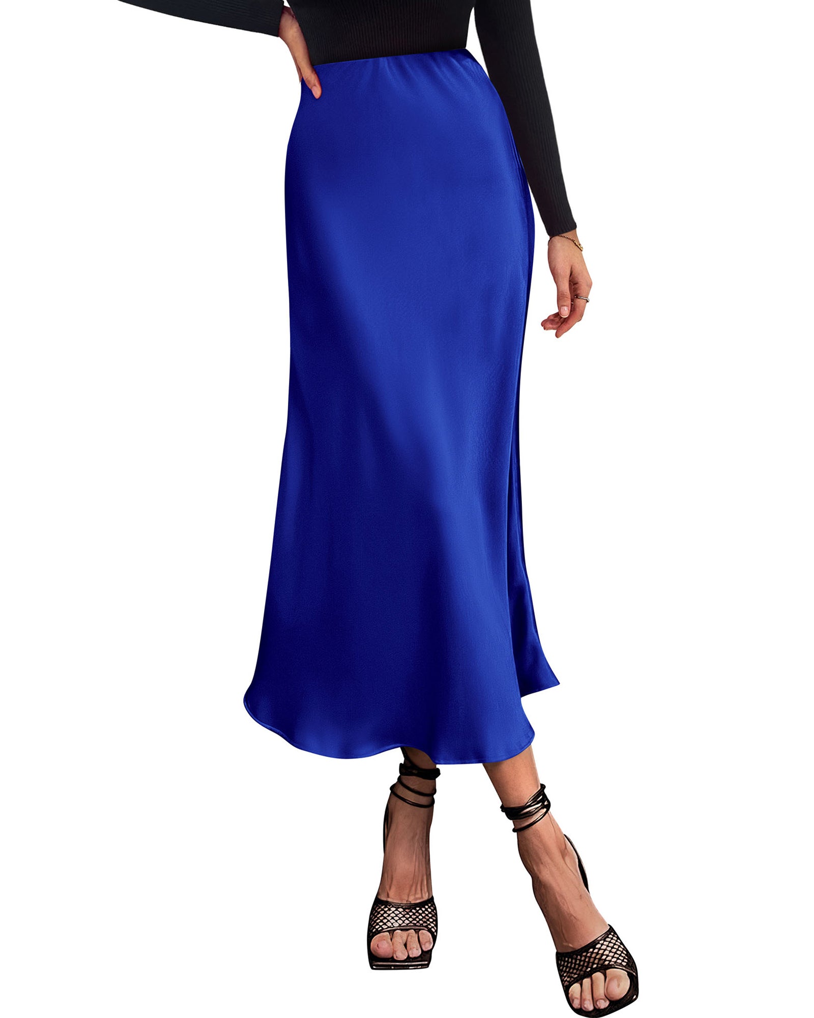 BTFBM 2026 Womens Spring Summer Long Satin Skirt Silk Elegant High Waist Cocktail Party Wedding Flowy A-Line Midi Skirts