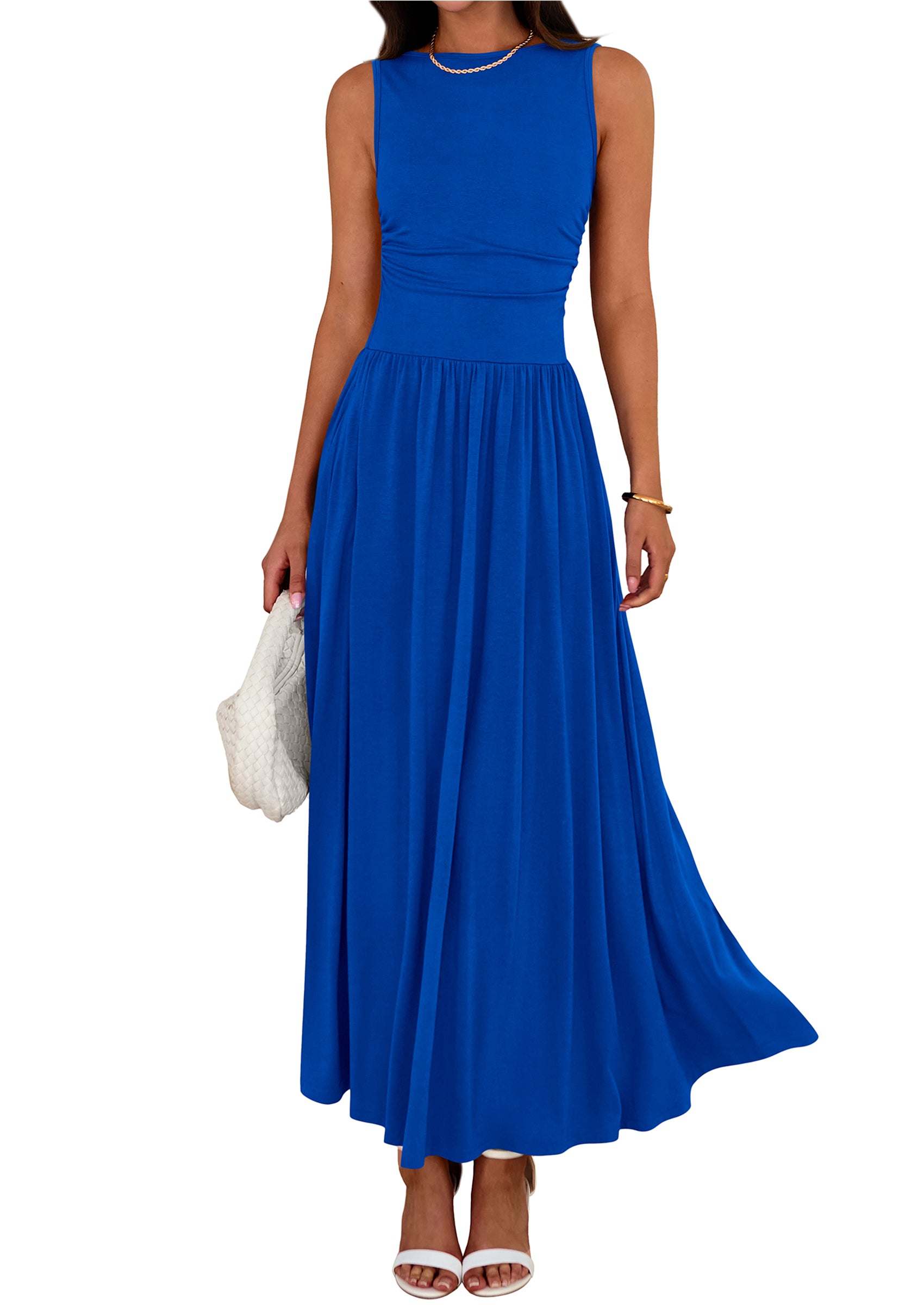 BTFBM Summer Maxi Dresses for Women 2026 Spring Sleeveless Casual Ruched High Waisted Long Sundress Flowy Beach Dress