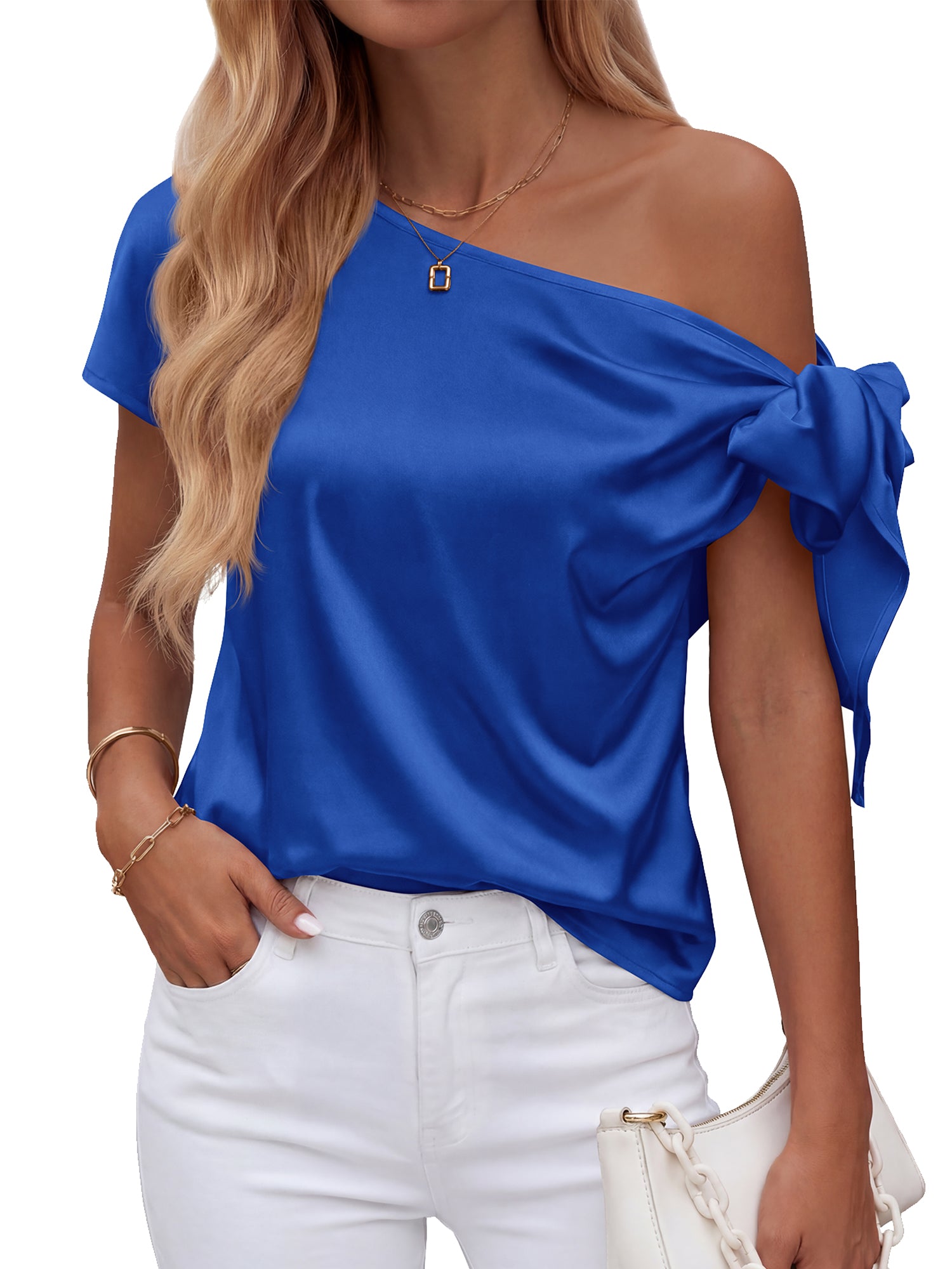 BTFBM Off The Shoulder Tops for Women Summer 2026 Short Sleeve Satin Blouse Shirts Silk Y2K Going Out Top Beach Vacation