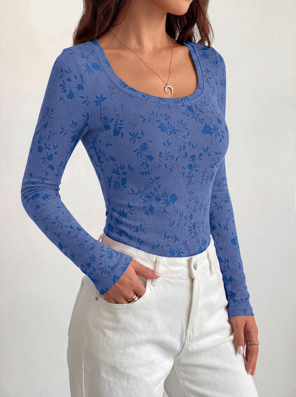 BTFBM Women's Long Sleeve Scoop Neck Shirts Floral Tops | Casual Women Fall Clothes, Ribbed Slim Fitted T-Shirts, y2k Fashion Clothing, Concert Going Out Top, Club Date Night Outfits