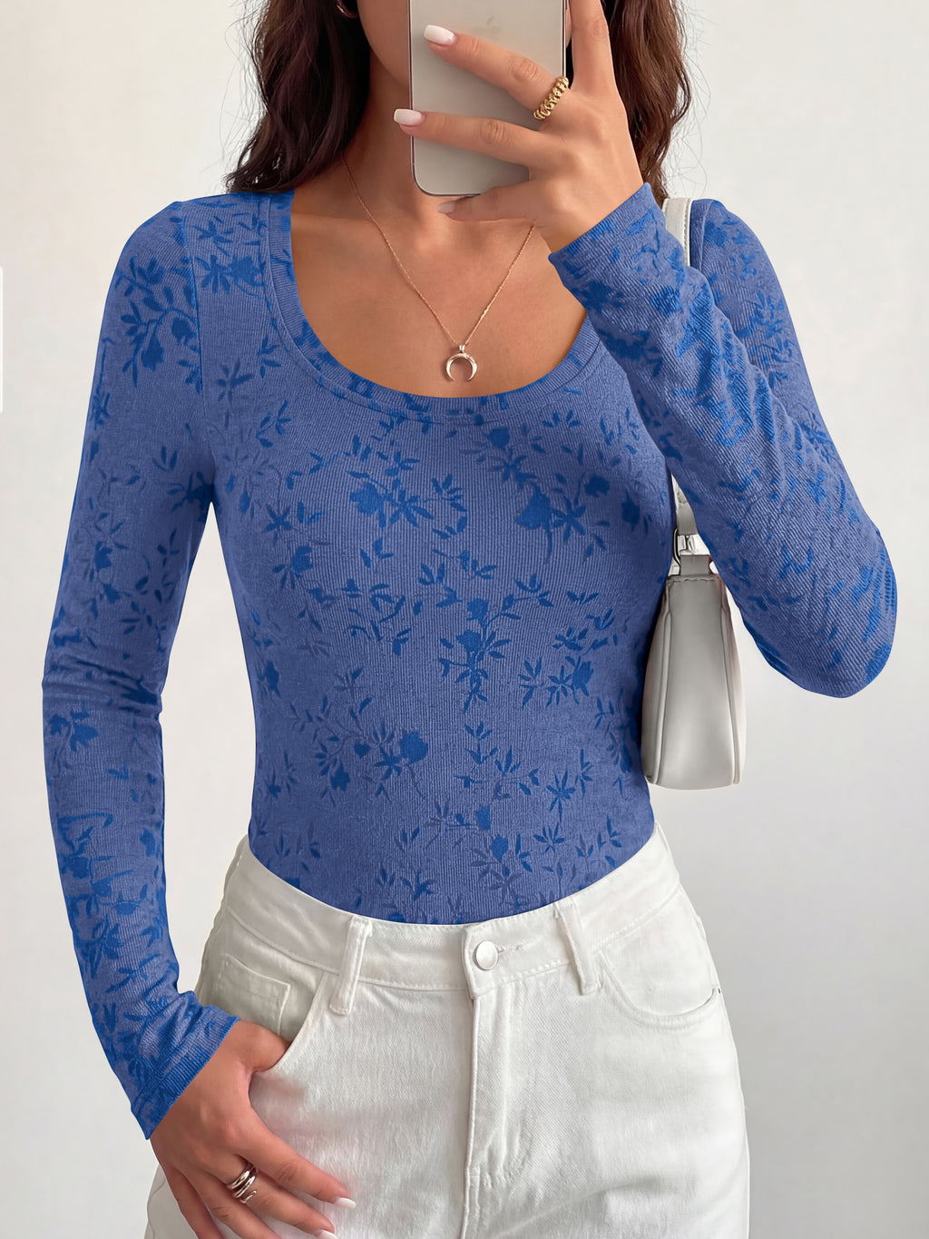 BTFBM Women's Long Sleeve Scoop Neck Shirts Floral Tops | Casual Women Fall Clothes, Ribbed Slim Fitted T-Shirts, y2k Fashion Clothing, Concert Going Out Top, Club Date Night Outfits