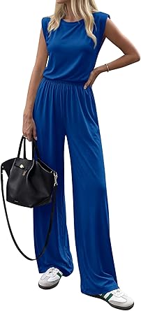 BTFBM 2 Piece Sets for Women Spring 2026 Casual Shoulder Pad Tank Top Wide Leg Pants Matching Set Travel Airport Outfits