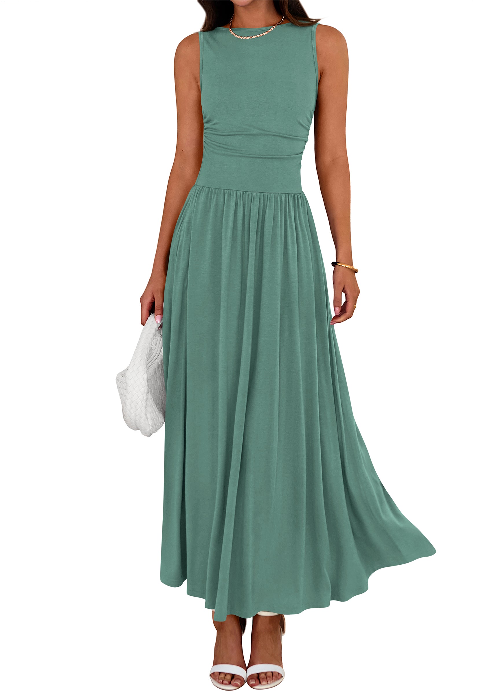 BTFBM Summer Maxi Dresses for Women 2026 Spring Sleeveless Casual Ruched High Waisted Long Sundress Flowy Beach Dress