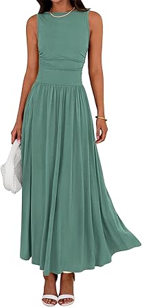 BTFBM Summer Maxi Dresses for Women 2026 Spring Sleeveless Casual Ruched High Waisted Long Sundress Flowy Beach Dress