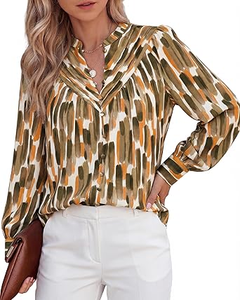 BTFBM Womens Tops Dressy Casual Spring 2026 Boho Floral V Neck Long Sleeve Half Button Down Shirt Work Business Blouses