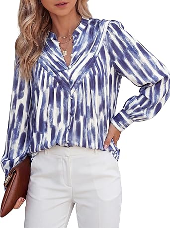 BTFBM Womens Tops Dressy Casual Spring 2026 Boho Floral V Neck Long Sleeve Half Button Down Shirt Work Business Blouses