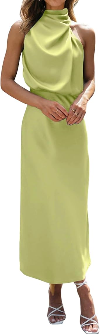 BTFBM Cocktail Dresses for Women Sleeveless Mock Neck Keyhole High Waist Maxi Wedding Guest Dress Spring Clothes 2026