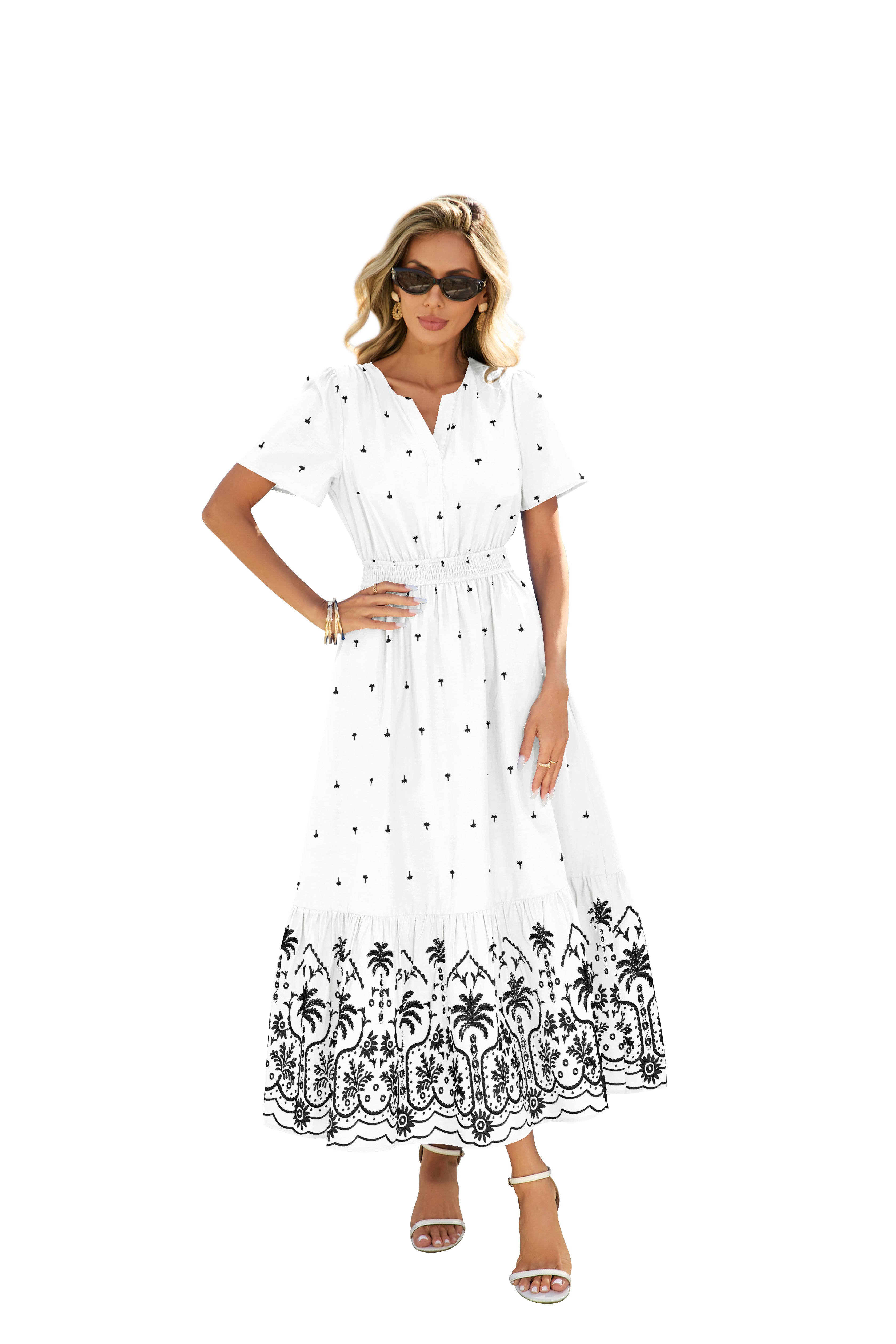 BTFBM Womens Summer Dresses 2026 Casual Short Sleeve Elastic Waist Flowy Beach Vacation Floral Boho Maxi Dress Pockets