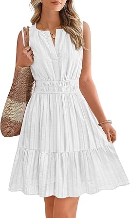 BTFBM Mini Dresses for Women 2026 Summer Sleeveless V Neck Elastic Waist Beach Vacation Sundress Boho Casual Dress Pockets