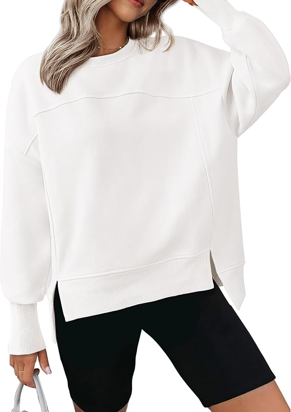BTFBM Sweatshirt for Women Crewneck Long Sleeve Side Slit Tops  Fleece Pullover, Asymmetrical Hem, Elastic Cuffs, Drop Shoulder, Casual Workout, Cozy Fall Fashion Clothing, Winter Outfits