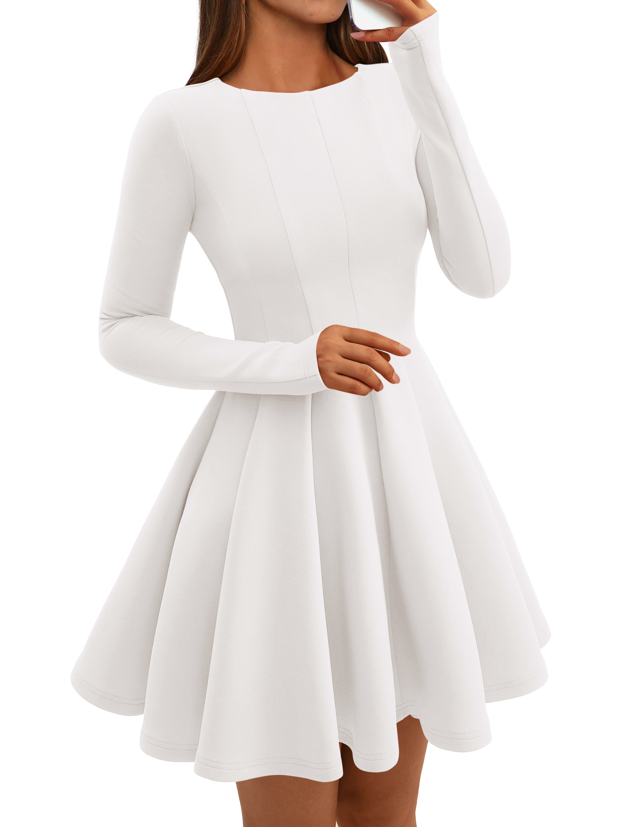 BTFBM Summer Dresses For Women 2026 Long Sleeve High Waist Pleated Flowy A Line Party Wedding Guest Dress Business Casual