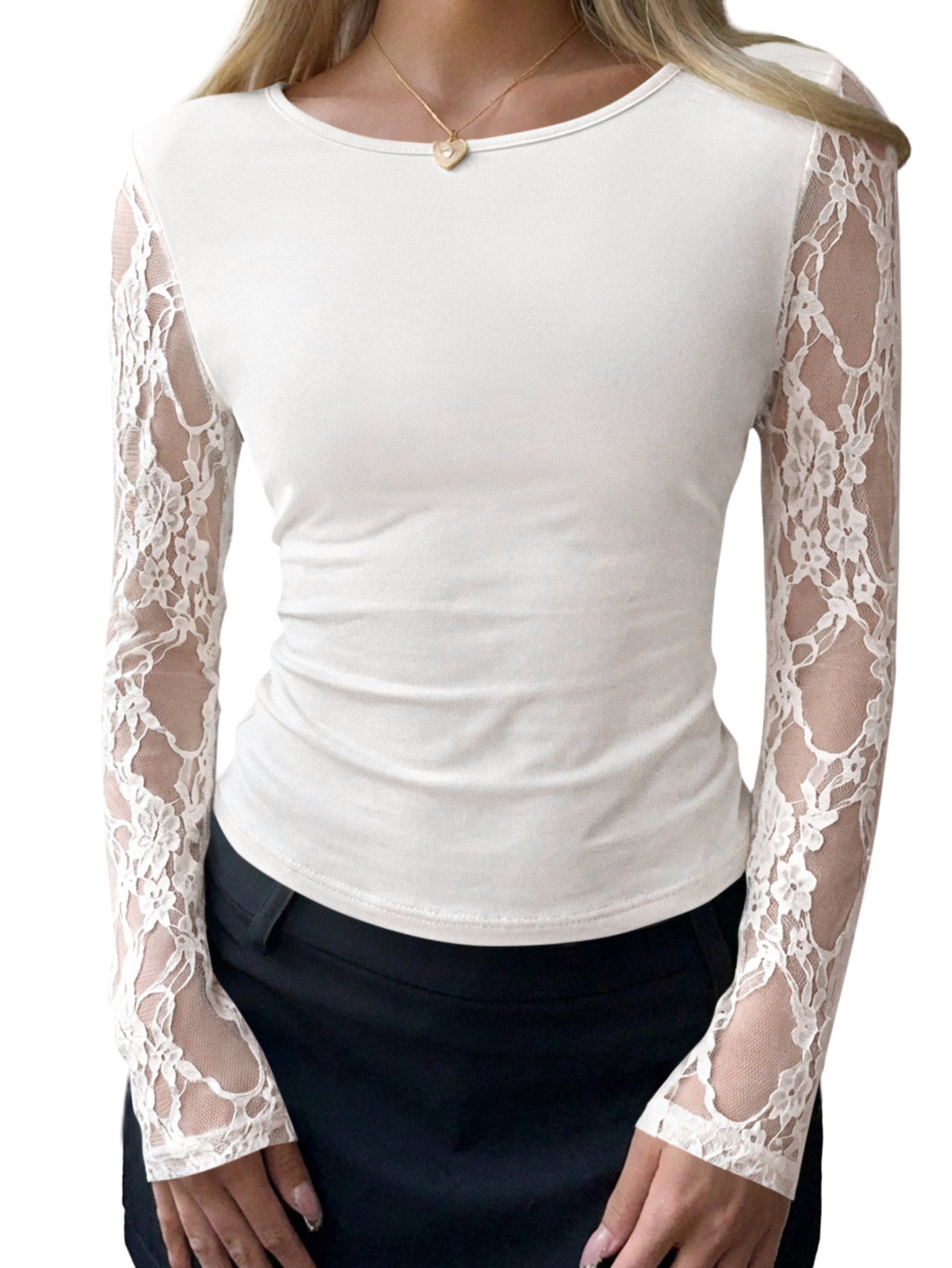 BTFBM Fall Tops for Women 2026 Sheer Lace Long Sleeve Top Slim Fit Blouses