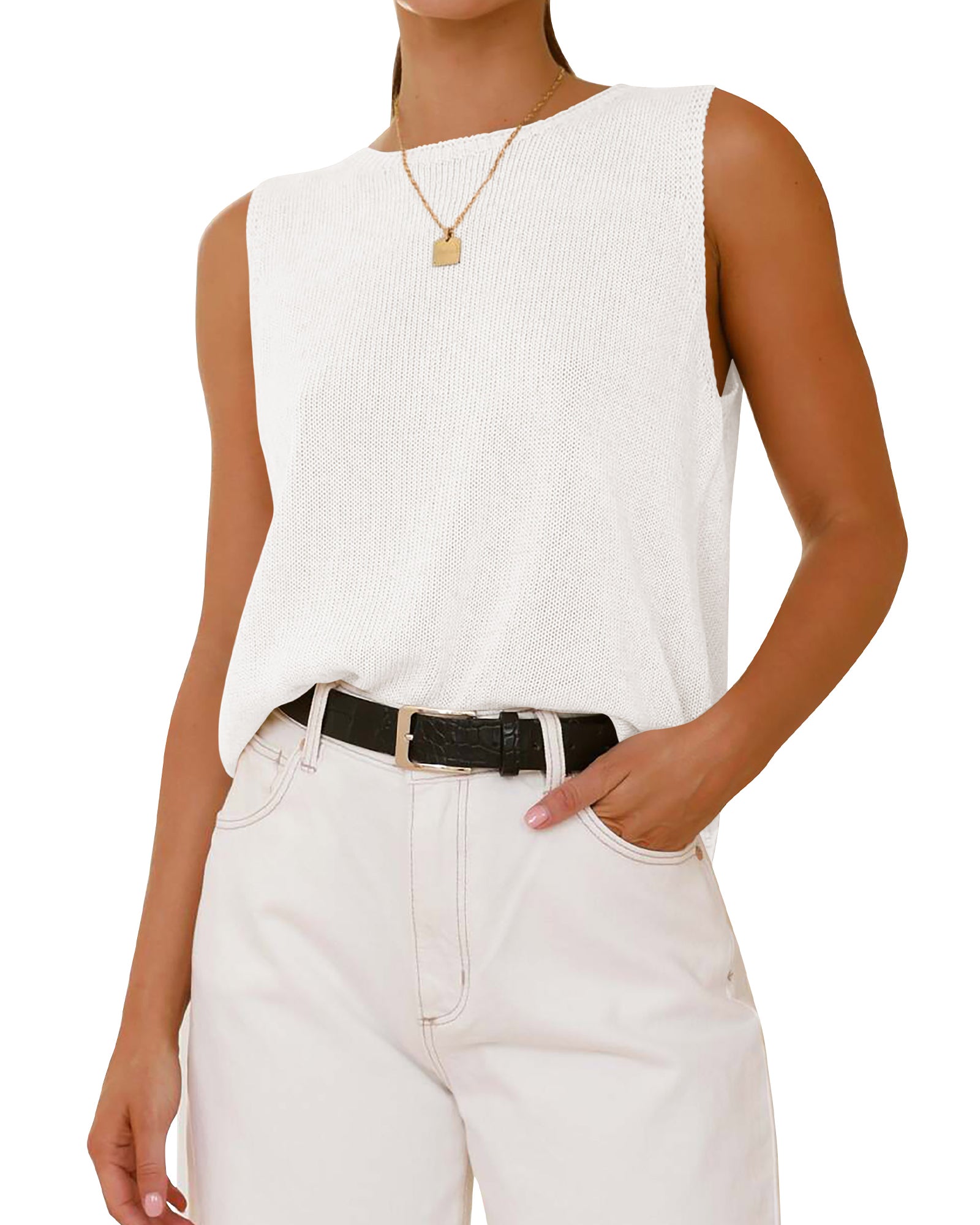 BTFBM Sleeveless Sweater Tops for Women 2026 Crew Neck Lightweight Casual Loose Tank Summer Outfits Fashion Clothing