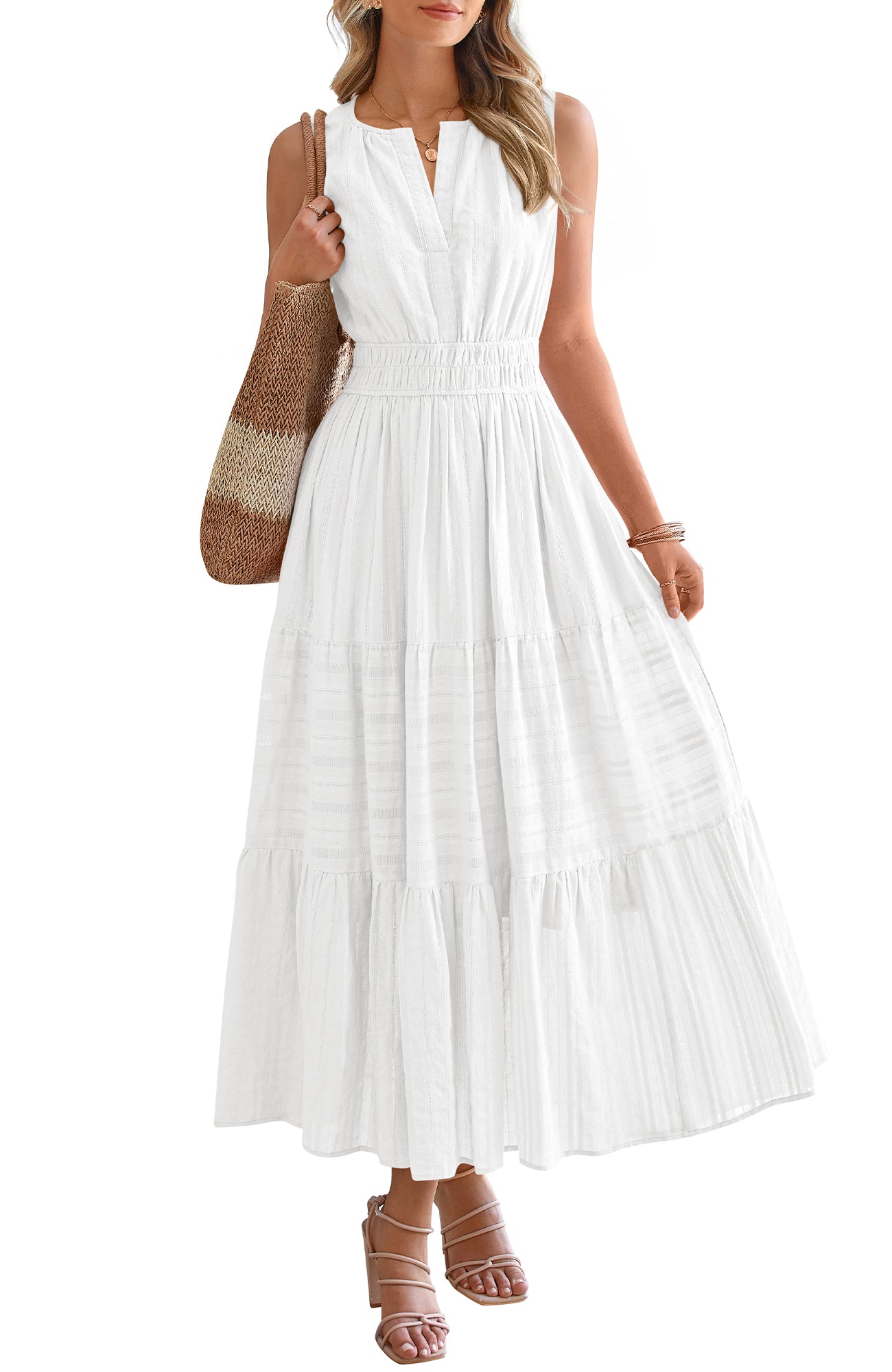 BTFBM Summer Dresses for Women 2026 Sleeveless Boho V Neck A Line Flowy Spring Casual Maxi Dress Beach Vacation Pockets