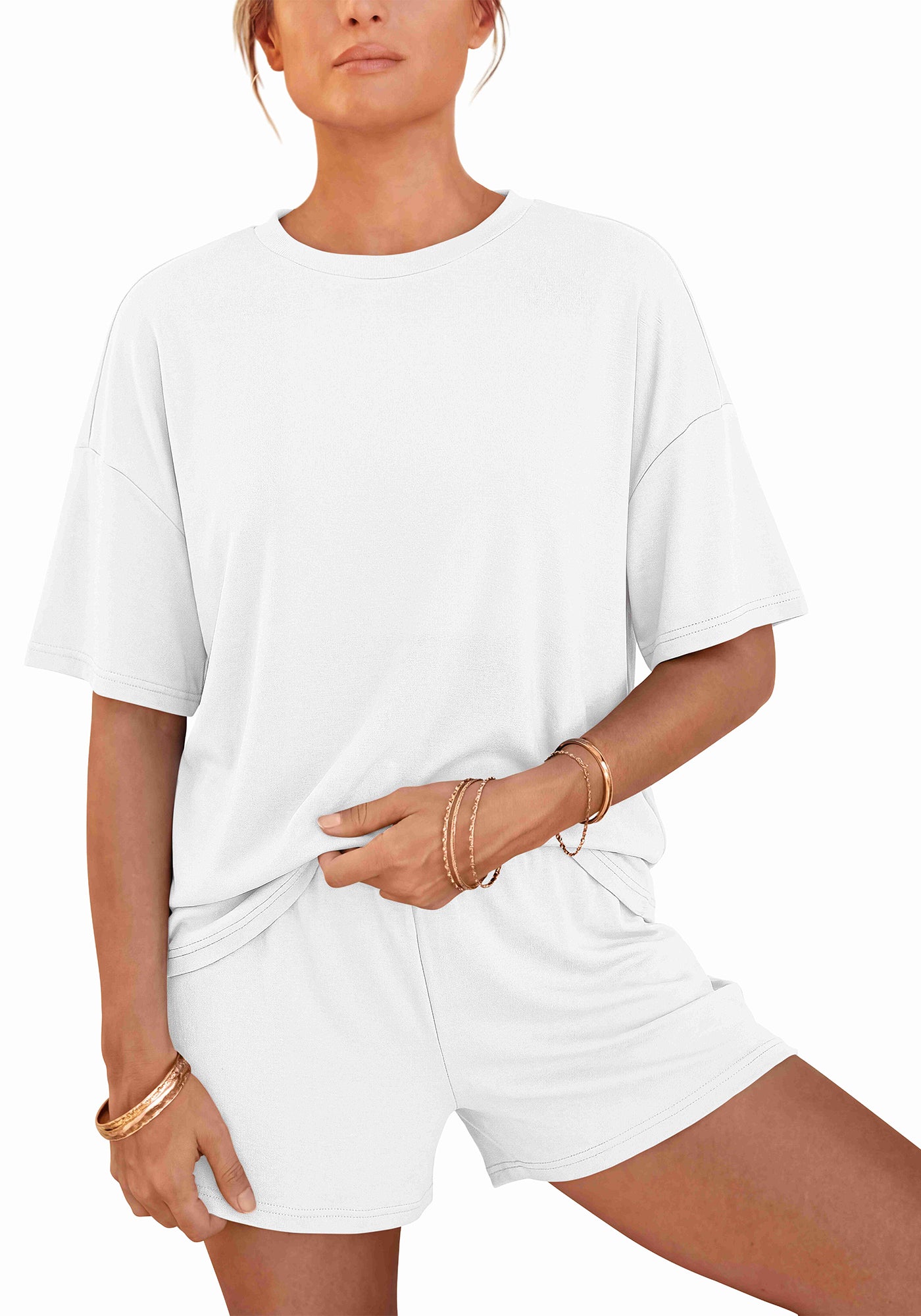BTFBM Two Piece Sets For Women Summer Outfits Short Sleeve Tops Lounge Shorts Sets Oversized Matching Sets Pockets 2026