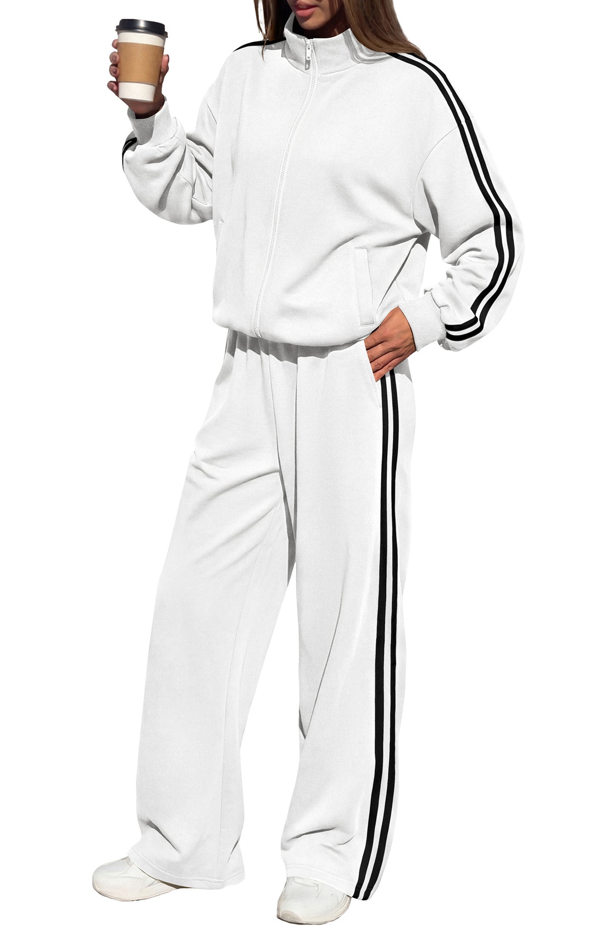 BTFBM Workout Sets For Women Long Sleeve Zip Up Sweatshirt Wide Pants Matching Lounge Set Fall 2 Piece Outfits Airport