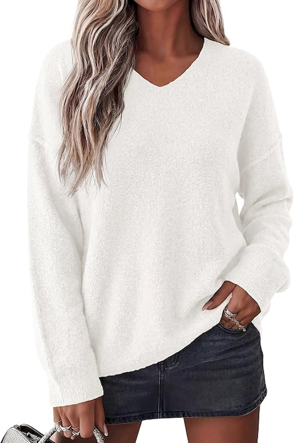 BTFBM Women's Loose Knitted Casual Sweaters | V Neck,Long Sleeve Sweater,Slouchy Pullover Tops,Fall Winter Clothes 2026