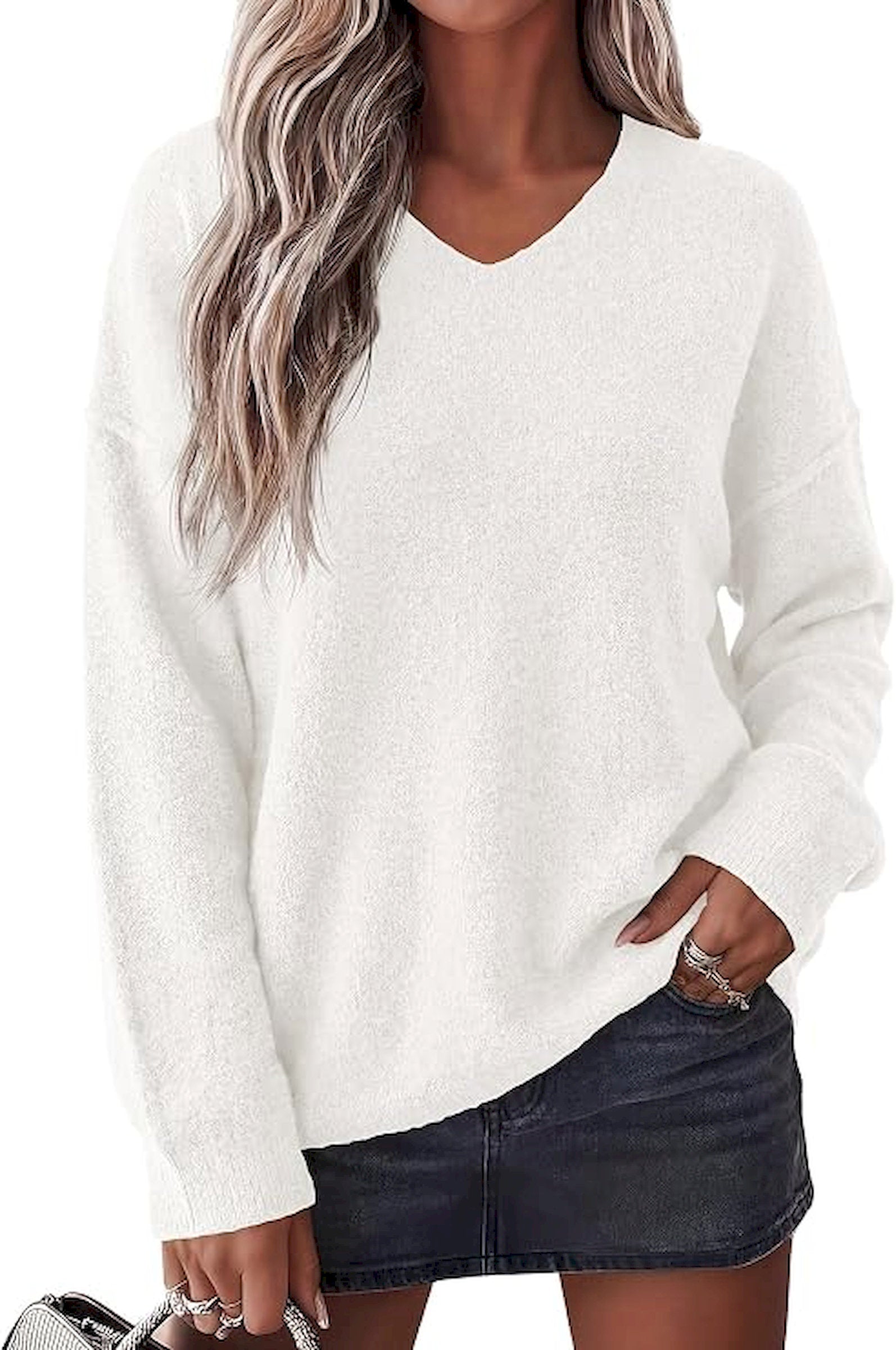 BTFBM Women's Loose Knitted Casual Sweaters | V Neck,Long Sleeve Sweater,Slouchy Pullover Tops,Fall Winter Clothes 2026