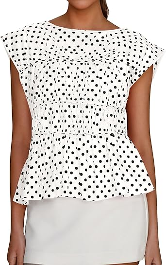 BTFBM Casual Short Sleeve Shirts Summer 2026 Going Out Tops for Women Trendy Polka Dots Work Blouses Tunics