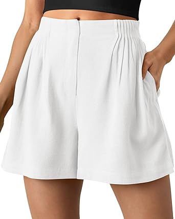 BTFBM Womens Shorts Casual 2026 Spring Summer Elastic High Waisted Pleated Cotton Shorts Beach Vacation Outfits Pockets