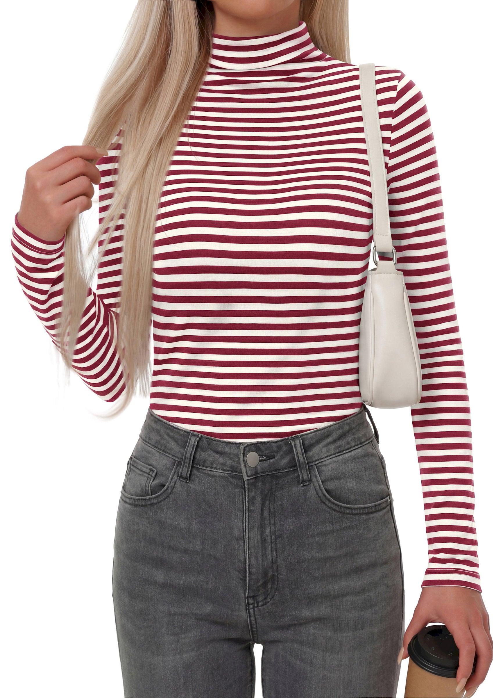BTFBM Long Sleeve Shirts For Women Turtleneck Striped Shirt Lightweight Basic Thermal Underwear Tops 2026 Fall Fashion