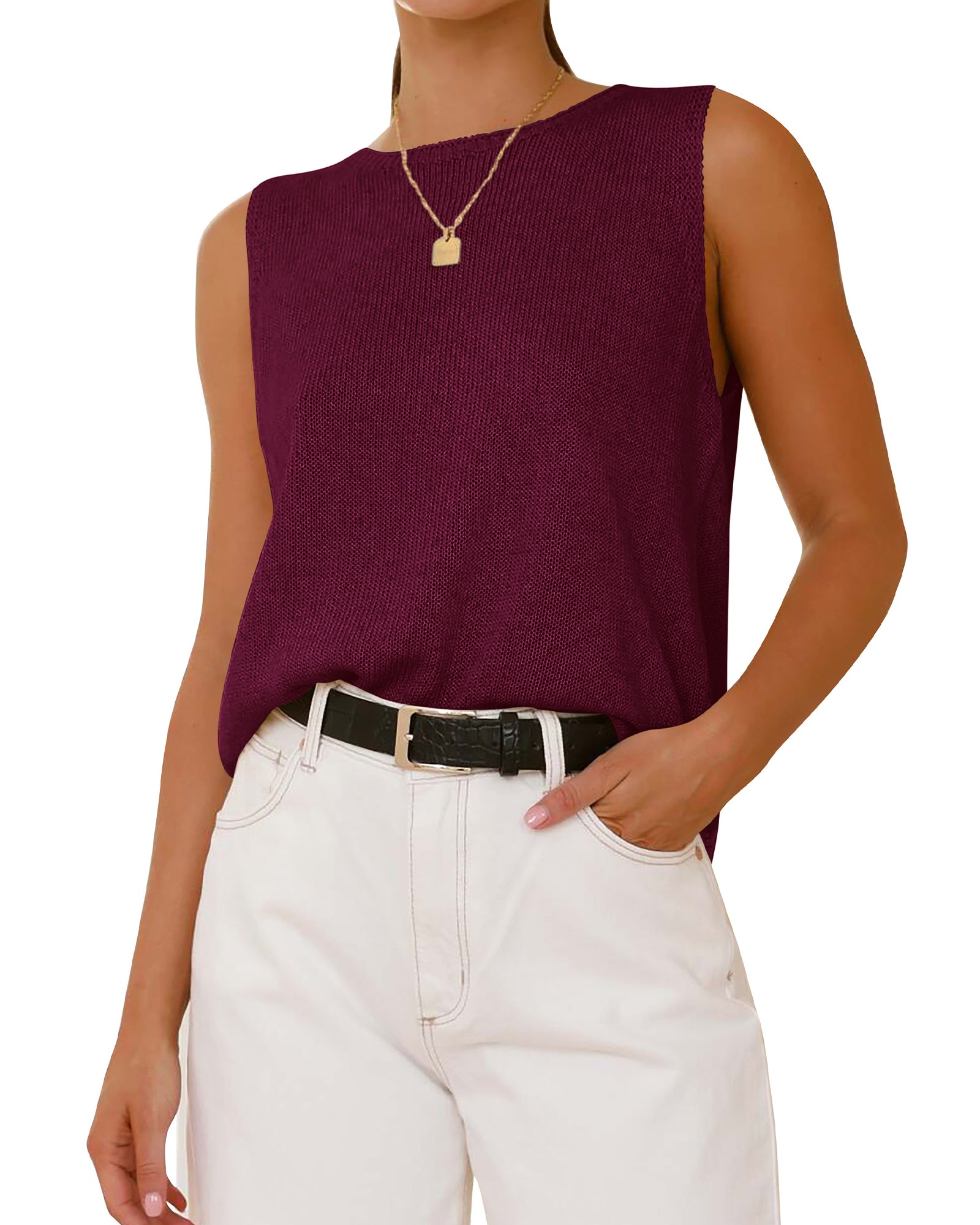 BTFBM Sleeveless Sweater Tops for Women 2026 Crew Neck Lightweight Casual Loose Tank Summer Outfits Fashion Clothing