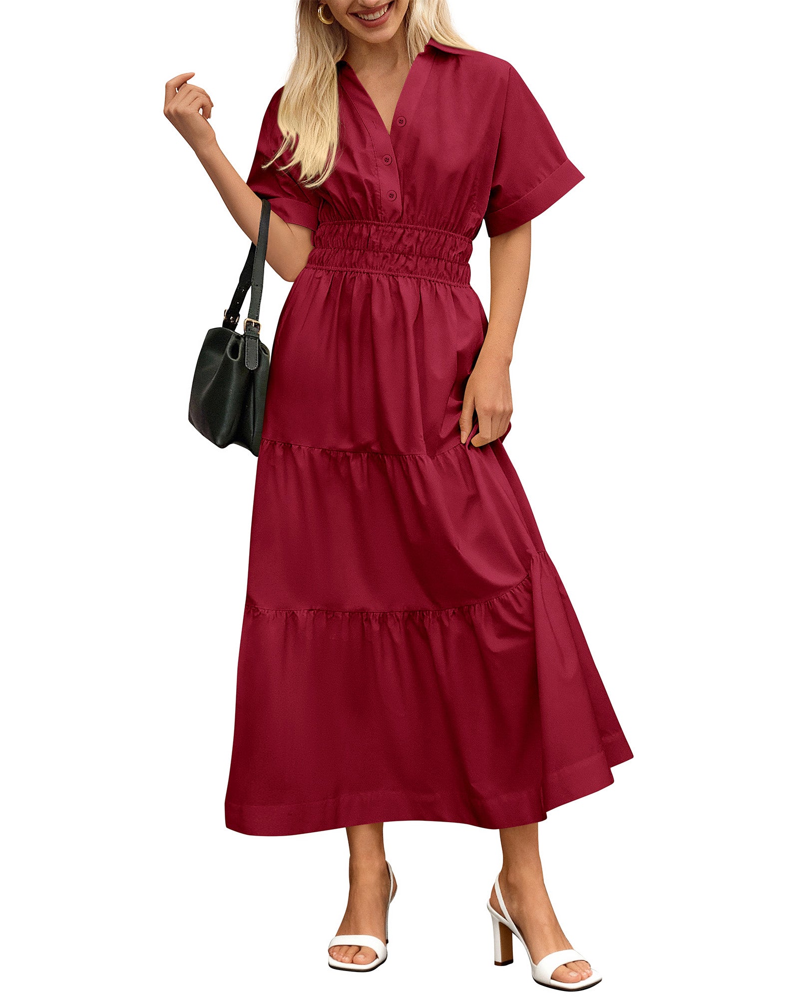 BTFBM Wedding Guest Dresses for Women Beach Fashion Casual Short Sleeve V Neck Solid Spring Summer Boho Maxi Dress