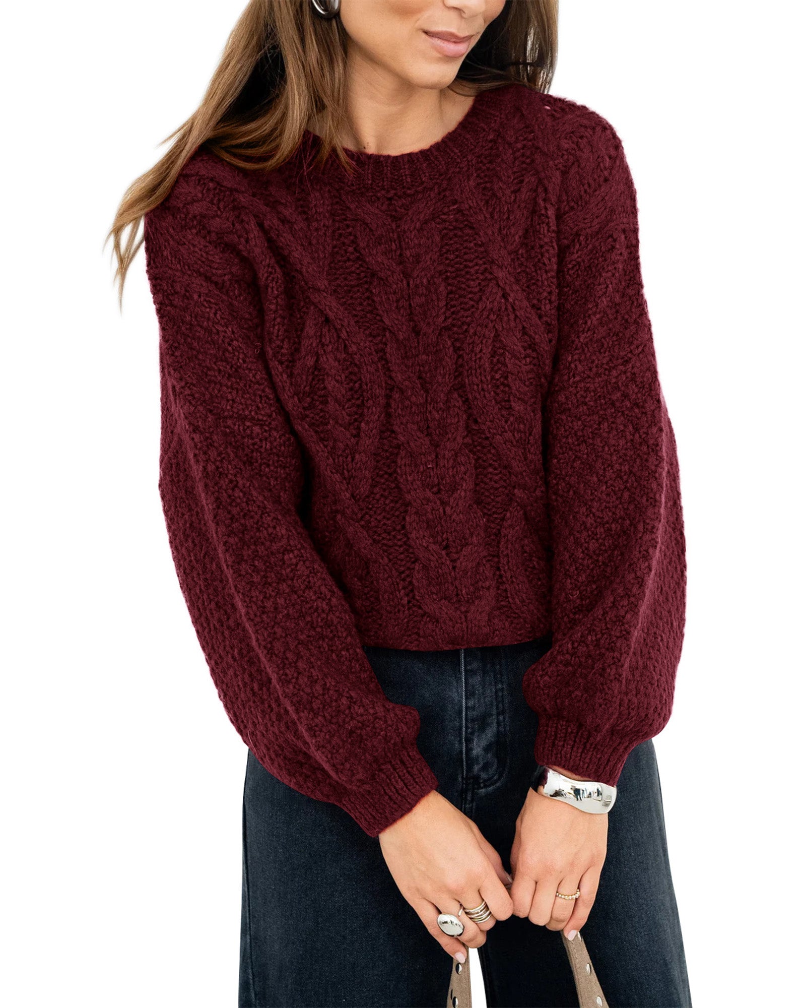 BTFBM Womens Sweaters Fall 2026 Long Sleeve Cable Knit Oversized Sweater Chunky Pullover Loose Fashion Clothes
