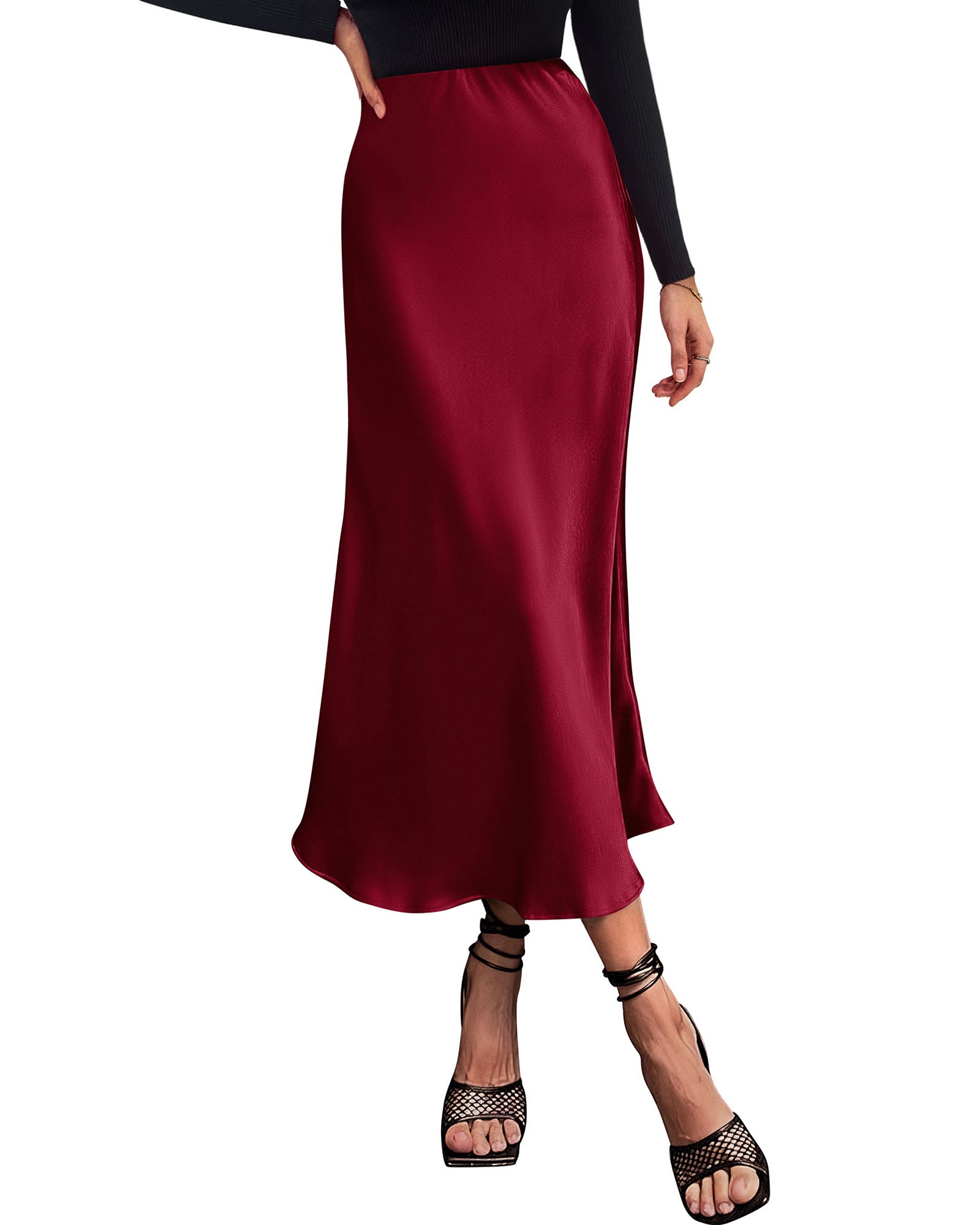 BTFBM 2026 Womens Spring Summer Long Satin Skirt Silk Elegant High Waist Cocktail Party Wedding Flowy A-Line Midi Skirts