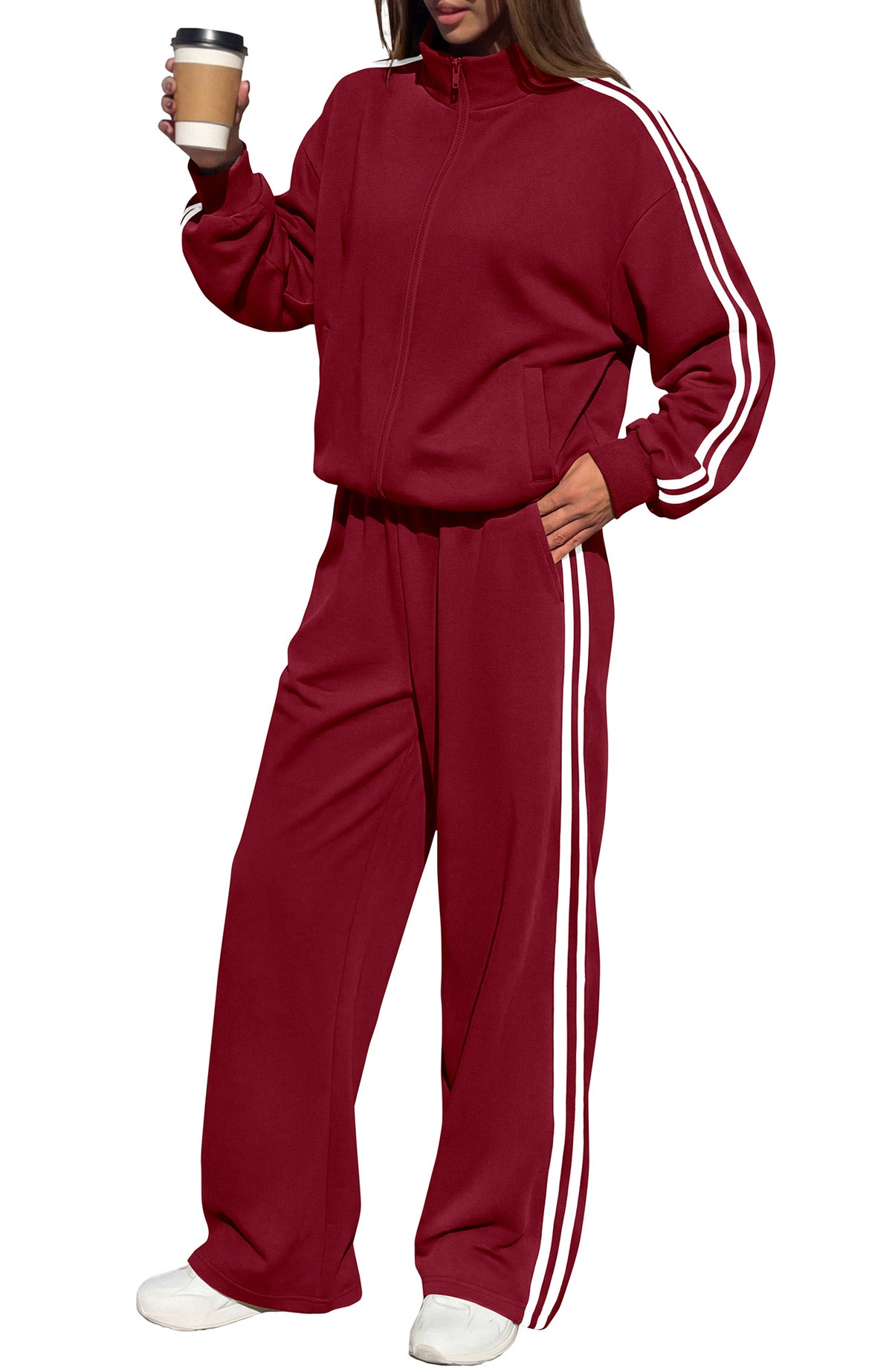 BTFBM Workout Sets For Women Long Sleeve Zip Up Sweatshirt Wide Pants Matching Lounge Set Fall 2 Piece Outfits Airport