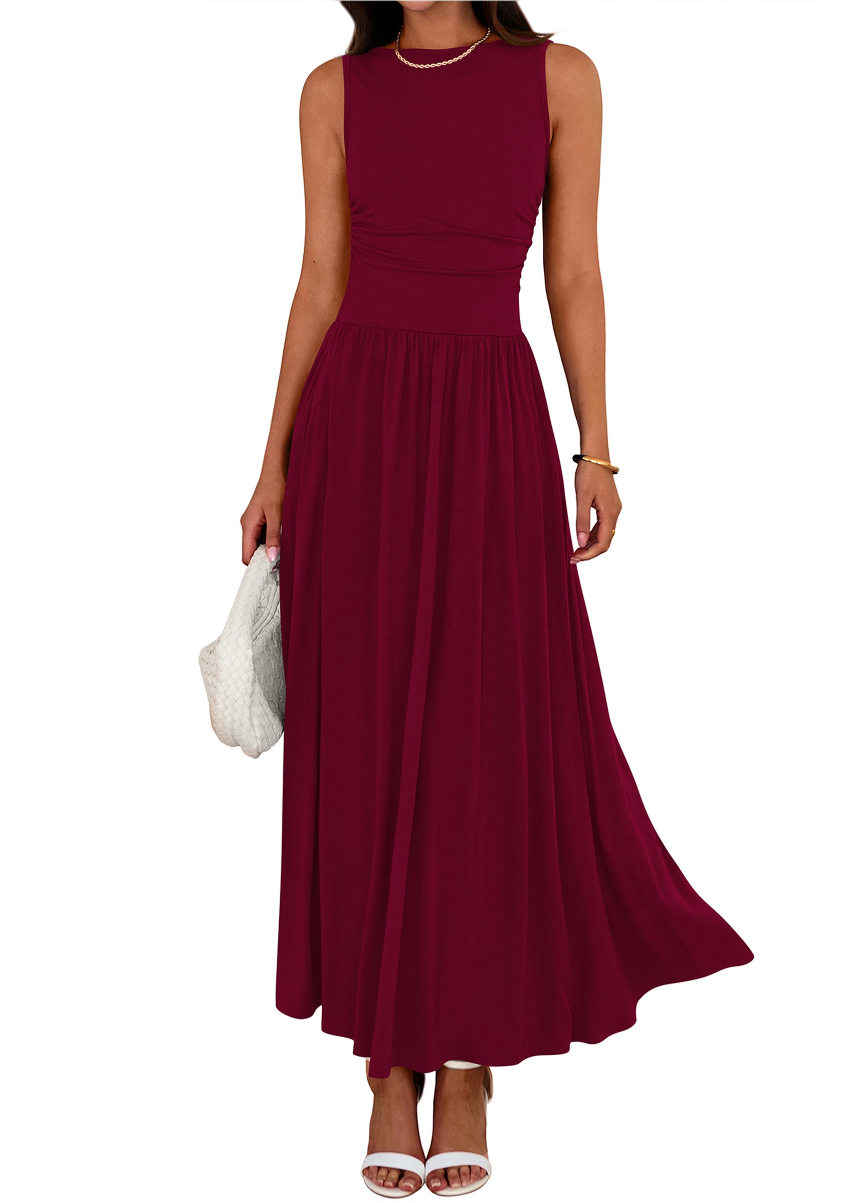 BTFBM Summer Maxi Dresses for Women 2026 Spring Sleeveless Casual Ruched High Waisted Long Sundress Flowy Beach Dress
