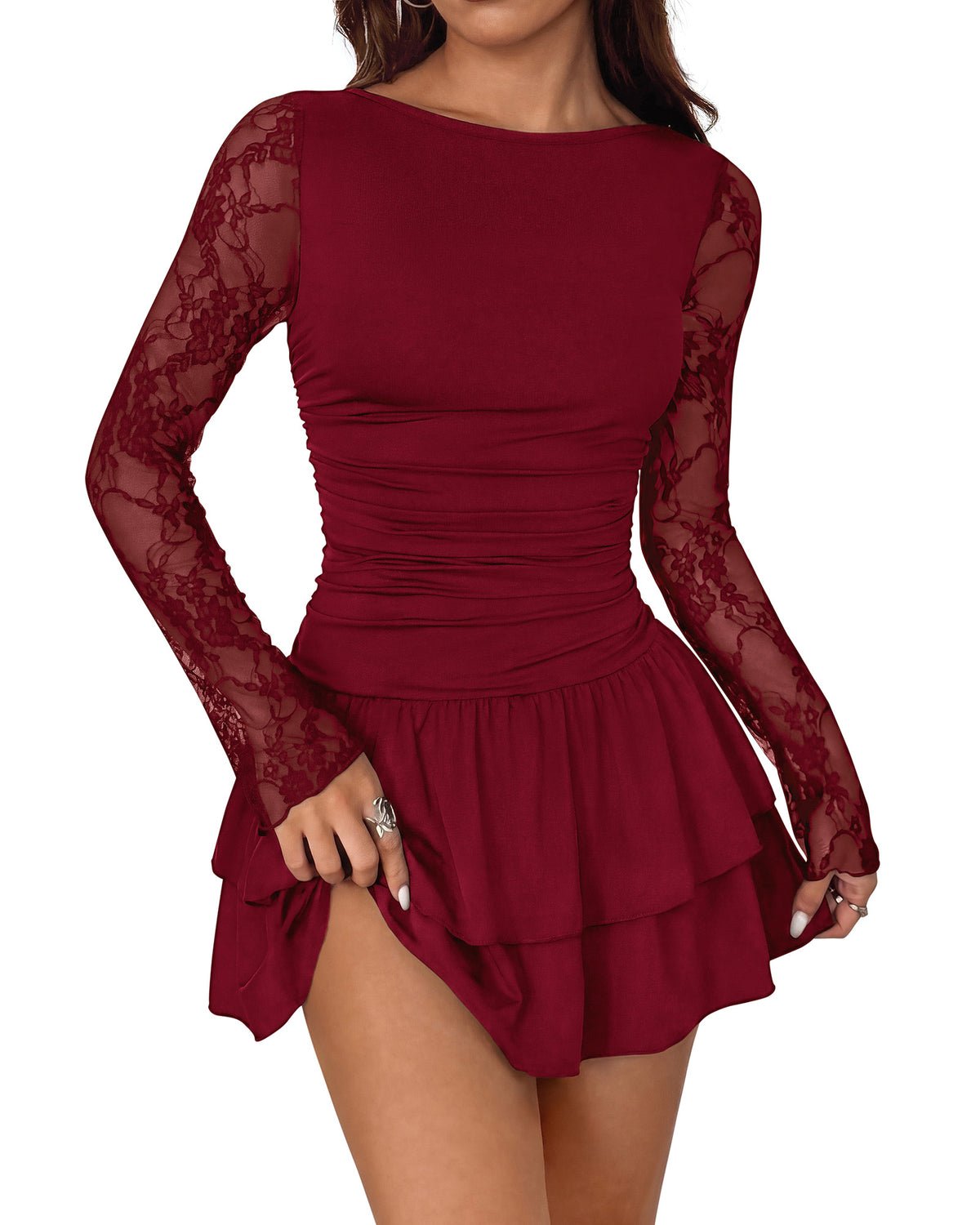 BTFBM Long Sleeve Wedding Guest Dress Casual Homecoming Dresses for Women Ruched Bodycon Mini Party Prom Fall Clothes