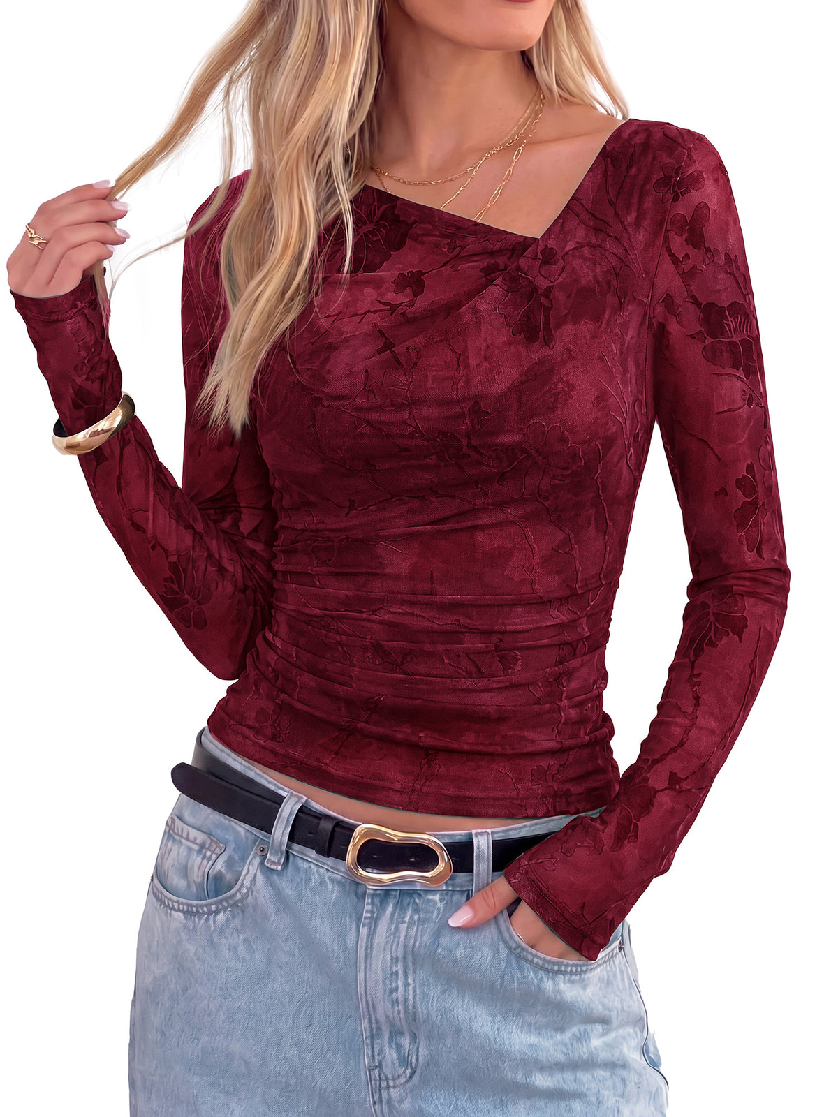 BTFBM Casual Long Sleeve Shirts Bodycon Floral Going Out Tops for Women Trendy Vacation Blouses Tunics Fall Clothes