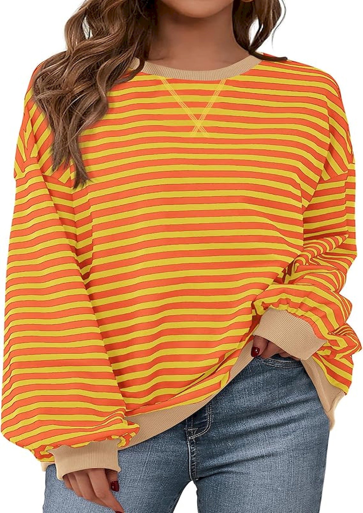 BTFBM Sweatshirt For Women 2026 Summer Crewneck Long Sleeve Oversized Striped Pullover Tops Y2K Clothes Workout Shirt